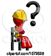 Poster, Art Print Of Red Construction Worker Contractor Man Question Mark Concept Sitting On Chair Thinking