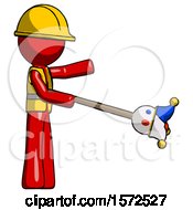Poster, Art Print Of Red Construction Worker Contractor Man Holding Jesterstaff - I Dub Thee Foolish Concept