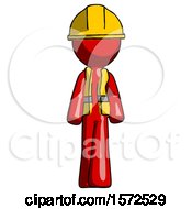 Poster, Art Print Of Red Construction Worker Contractor Man Walking Front View