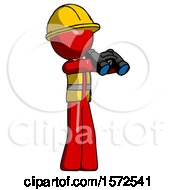 Red Construction Worker Contractor Man Holding Binoculars Ready To Look Right