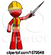 Poster, Art Print Of Red Construction Worker Contractor Man Holding Sword In The Air Victoriously