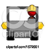 Poster, Art Print Of Red Construction Worker Contractor Man Driving Amphibious Tracked Vehicle Front View