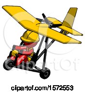 Poster, Art Print Of Red Construction Worker Contractor Man In Ultralight Aircraft Top Side View