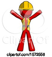 Red Construction Worker Contractor Man Surprise Pose Arms And Legs Out
