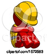 Poster, Art Print Of Red Construction Worker Contractor Man Sitting With Head Down Facing Angle Right