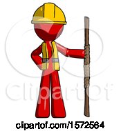 Poster, Art Print Of Red Construction Worker Contractor Man Holding Staff Or Bo Staff