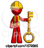 Poster, Art Print Of Red Construction Worker Contractor Man Holding Key Made Of Gold