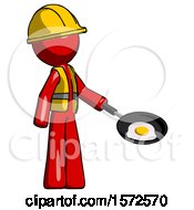 Poster, Art Print Of Red Construction Worker Contractor Man Frying Egg In Pan Or Wok Facing Right
