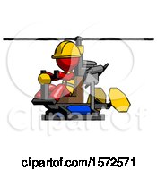 Red Construction Worker Contractor Man Flying In Gyrocopter Front Side Angle View