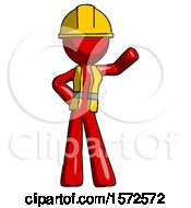 Red Construction Worker Contractor Man Waving Left Arm With Hand On Hip