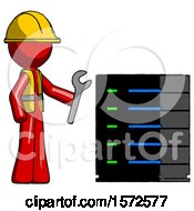 Poster, Art Print Of Red Construction Worker Contractor Man Server Administrator Doing Repairs