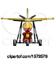 Poster, Art Print Of Red Construction Worker Contractor Man In Ultralight Aircraft Front View