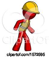 Poster, Art Print Of Red Construction Worker Contractor Man Suspense Action Pose Facing Right