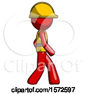 Poster, Art Print Of Red Construction Worker Contractor Man Walking Right Side View