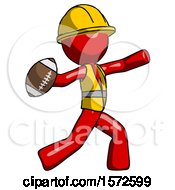 Poster, Art Print Of Red Construction Worker Contractor Man Throwing Football