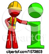 Poster, Art Print Of Red Construction Worker Contractor Man With Info Symbol Leaning Up Against It
