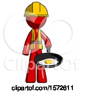 Poster, Art Print Of Red Construction Worker Contractor Man Frying Egg In Pan Or Wok