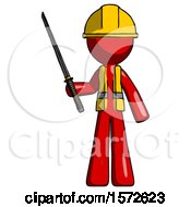 Poster, Art Print Of Red Construction Worker Contractor Man Standing Up With Ninja Sword Katana