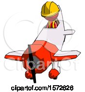 Poster, Art Print Of Red Construction Worker Contractor Man In Geebee Stunt Plane Descending Front Angle View