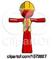 Poster, Art Print Of Red Construction Worker Contractor Man T-Pose Arms Up Standing
