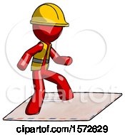 Poster, Art Print Of Red Construction Worker Contractor Man On Postage Envelope Surfing