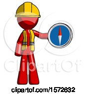 Poster, Art Print Of Red Construction Worker Contractor Man Holding A Large Compass