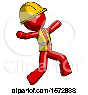 Poster, Art Print Of Red Construction Worker Contractor Man Running Away In Hysterical Panic Direction Right