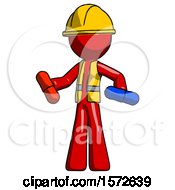 Poster, Art Print Of Red Construction Worker Contractor Man Red Pill Or Blue Pill Concept