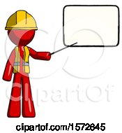 Poster, Art Print Of Red Construction Worker Contractor Man Giving Presentation In Front Of Dry-Erase Board