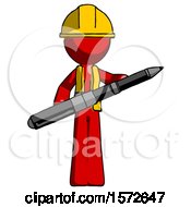 Poster, Art Print Of Red Construction Worker Contractor Man Posing Confidently With Giant Pen
