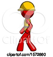 Red Construction Worker Contractor Man Walking Left Side View
