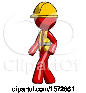 Poster, Art Print Of Red Construction Worker Contractor Man Man Walking Turned Left Front View