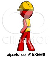 Poster, Art Print Of Red Construction Worker Contractor Man Walking Away Direction Left View