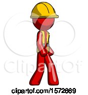 Poster, Art Print Of Red Construction Worker Contractor Man Walking Turned Right Front View