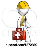 Poster, Art Print Of White Construction Worker Contractor Man Walking With Medical Aid Briefcase To Right
