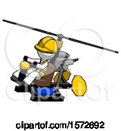 Poster, Art Print Of White Construction Worker Contractor Man Flying In Gyrocopter Front Side Angle Top View