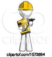 Poster, Art Print Of White Construction Worker Contractor Man Holding Large Drill