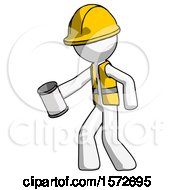 Poster, Art Print Of White Construction Worker Contractor Man Begger Holding Can Begging Or Asking For Charity Facing Left