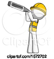 Poster, Art Print Of White Construction Worker Contractor Man Thermometer In Mouth