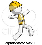 Poster, Art Print Of White Construction Worker Contractor Man Running Away In Hysterical Panic Direction Right