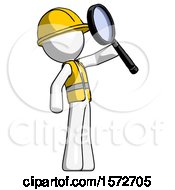 Poster, Art Print Of White Construction Worker Contractor Man Inspecting With Large Magnifying Glass Facing Up