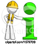 Poster, Art Print Of White Construction Worker Contractor Man With Info Symbol Leaning Up Against It