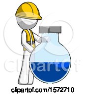 Poster, Art Print Of White Construction Worker Contractor Man Standing Beside Large Round Flask Or Beaker