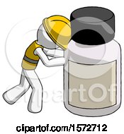 Poster, Art Print Of White Construction Worker Contractor Man Pushing Large Medicine Bottle