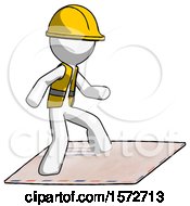 Poster, Art Print Of White Construction Worker Contractor Man On Postage Envelope Surfing