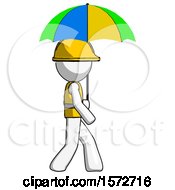 Poster, Art Print Of White Construction Worker Contractor Man Walking With Colored Umbrella