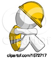 Poster, Art Print Of White Construction Worker Contractor Man Sitting With Head Down Facing Sideways Right