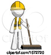 Poster, Art Print Of White Construction Worker Contractor Man Standing With Industrial Broom