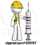White Construction Worker Contractor Man Holding Large Syringe