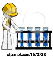 Poster, Art Print Of White Construction Worker Contractor Man Using Test Tubes Or Vials On Rack